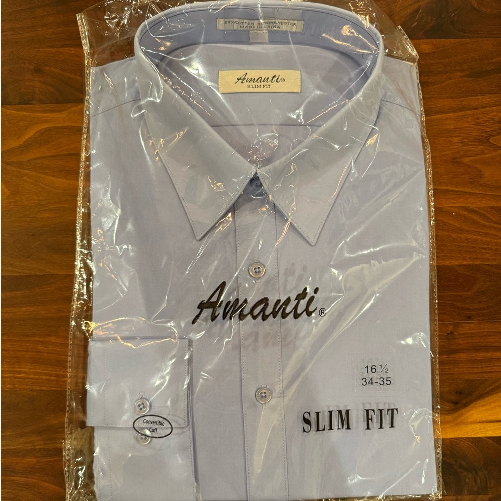 Amanti Slim Fit Dress Shirt 16.5 34-35 Blue
